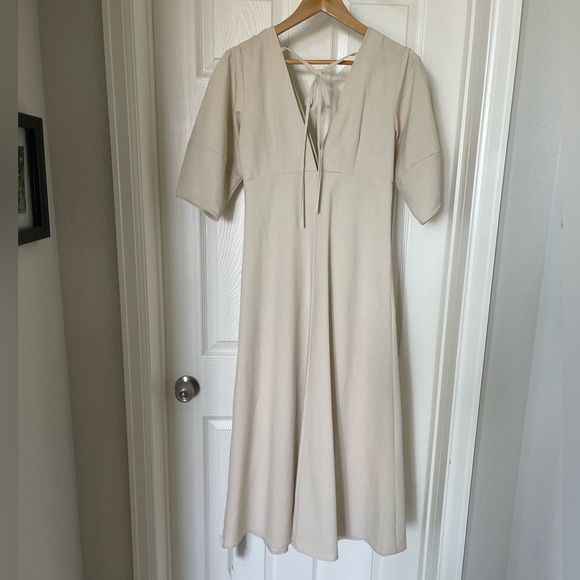 NWT Commense Cotton & Linen Button-Front Knotted Long Dress Small - Picture 11 of 11
